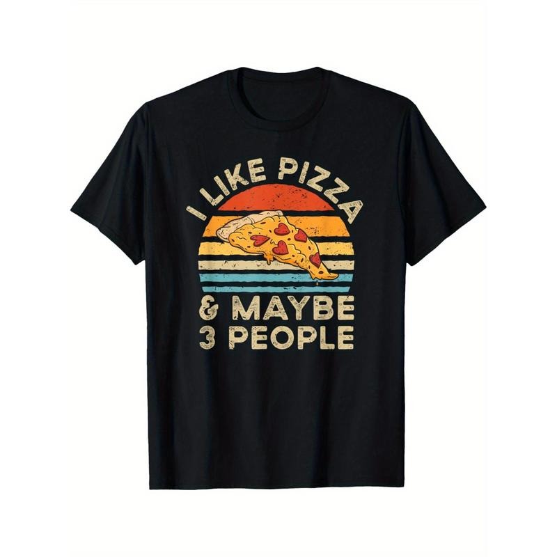 I Like Pizza And Maybe 3 People Retro Vintage T-Shirt Summer Comfortable Casual Short Sleeve T-Shirt made in usa Hoodie...