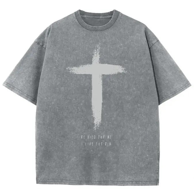 I Live For Him Unisex Washed T-Shirt, Christian Jesus  t shirts, Vintage 90s Graphic Tee Gift Cotton Top Womenswear,...