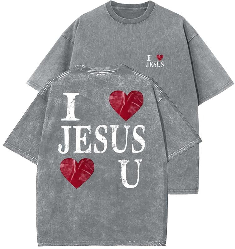 I Love Jesus Unisex Washed T-Shirt, Christian Tshirts, Vintage 90s Graphic Tee, Gift Top Womenswear Cotton Mineral Color...