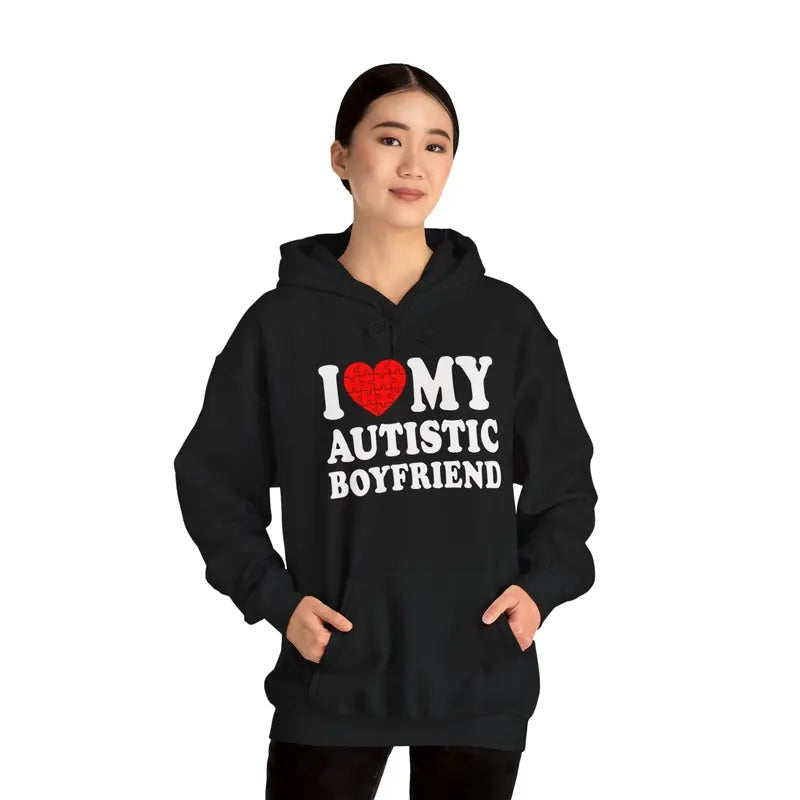I Heart My Autistic Boyfriend / I Love My Autistic Boyfriend Hoodie | Unisex Hooded Sweatshirt T-Shirts | PrintMintTees.com