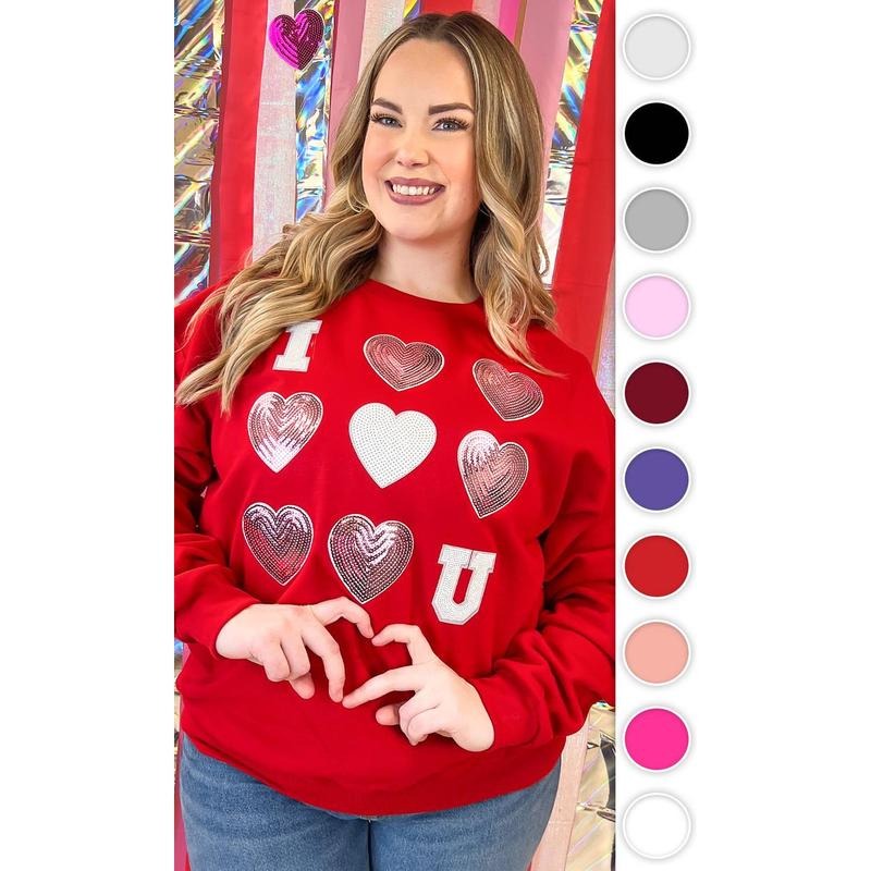 I Love You Sequin Valentine Heart Graphic Sweatshirt Shirt Hoodie | PrintMintTees.com