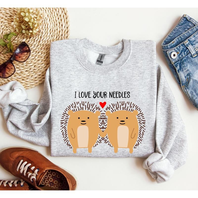 I Love Your Needles Hedgehog Vintage Crew Neck Love Heart Cupid T-Shirts, Hoodie, Sweatshirt