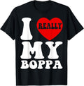 I Love (Heart) My Boppa Grandpa s Granddaughter Grandson T-Shirt Cotton Menswear