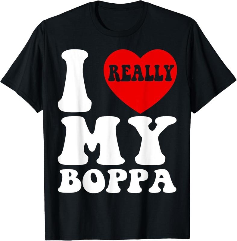I Love (Heart) My Boppa Grandpa s Granddaughter Grandson T-Shirt Cotton Menswear