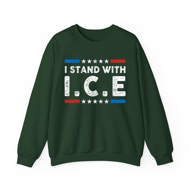 I Support ICE Funny Graphic Sweatshirt Casual Street Style Fleece Crewneck Pullover Sweatshirt Tops Trendy For Women For...