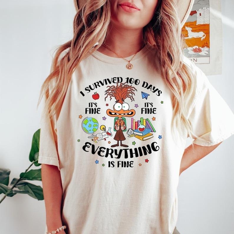 I Survived 100 Days Tshirt, It's Fine I'm Fine Everything Is Fine Shirt, 100 Days of School Shirt, School Teacher...