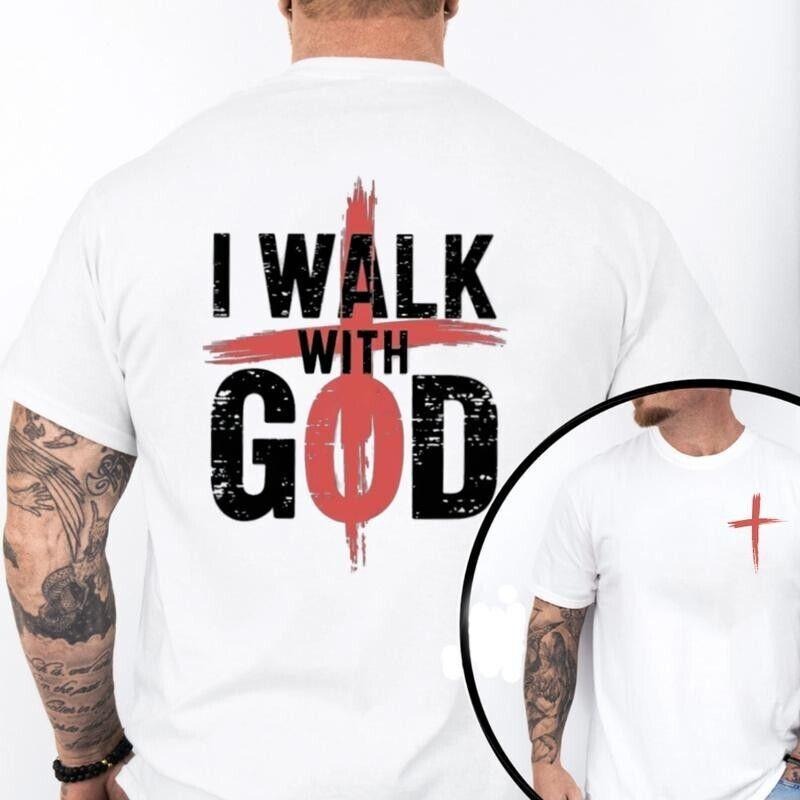 I Walk With God Graphic Tee, Pure Cotton Casual Crew Neck T-Shirt, Top Trendy For Men and Women Gifts Hoodie Sweatshirt