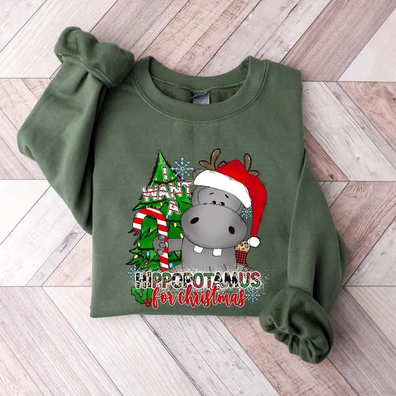 I Want A Hippopotamus For Christmas Sweater, Cute Hippo Shirt, Christmas Hippo Sweater, Christmas Hippo Sweatshirt, Hippo...
