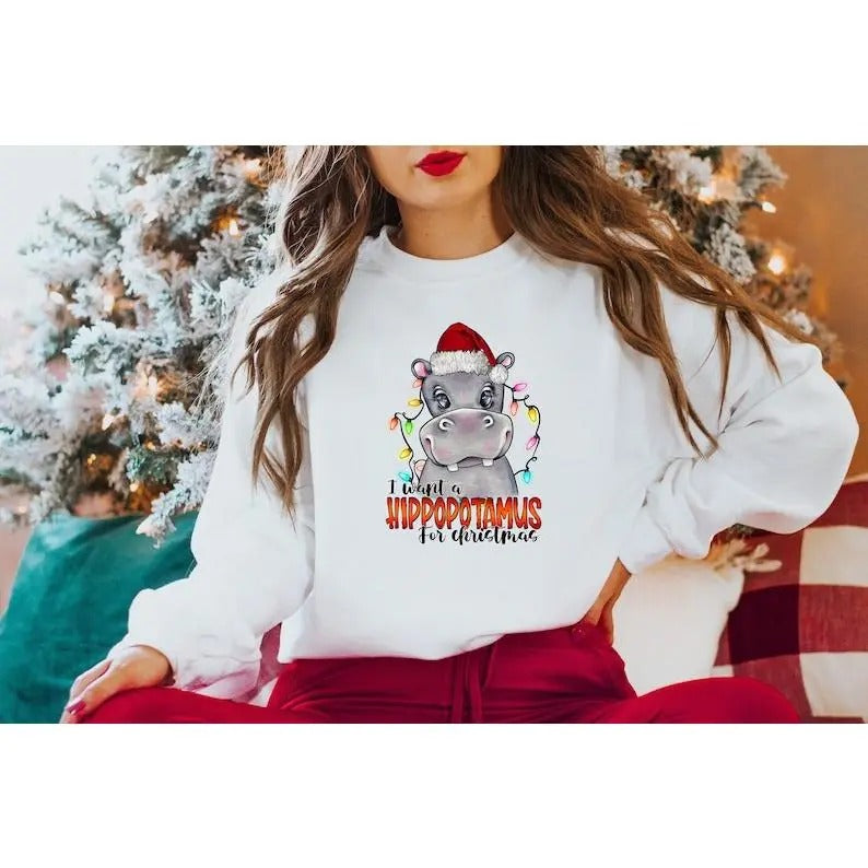 I Want A Hippopotamus For Christmas Sweatshirt,Christmas Hippopotamus Shirt,Funny Christmas Gift Shirt,Christmas Family...