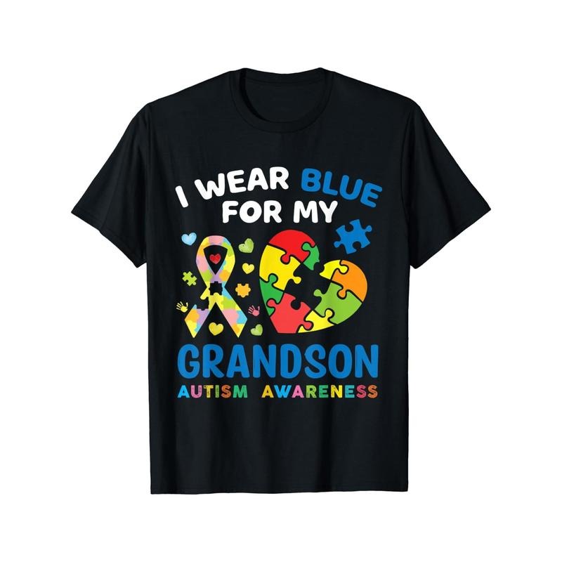 I Wear Blue For My Grandson Autism Awareness Grandma Grandpa T-Shirt Hoodie Sweatshirt | PrintMintTees.com