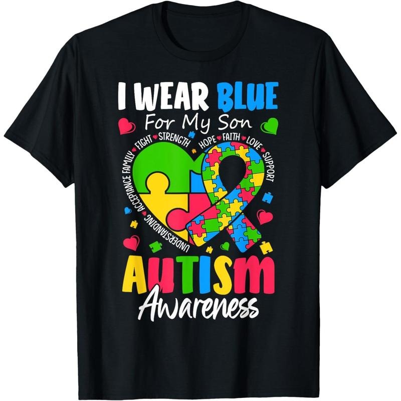 I Wear Blue For my son Autism Awareness men women  mom T-Shirt Hoodie Sweatshirt | PrintMintTees.com