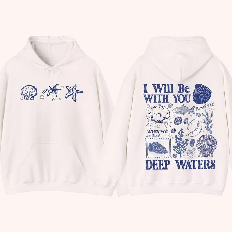 I Will Be With You Hoodie, Isaiah 432 Christian Ocean 2 Sided Graphic Hoodie Fleece Fabric Casual Hooded Sweatshirt...