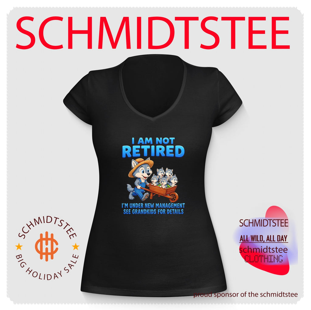 I am not retired I’m under new management see grandkids for details cartoon wolf shirt