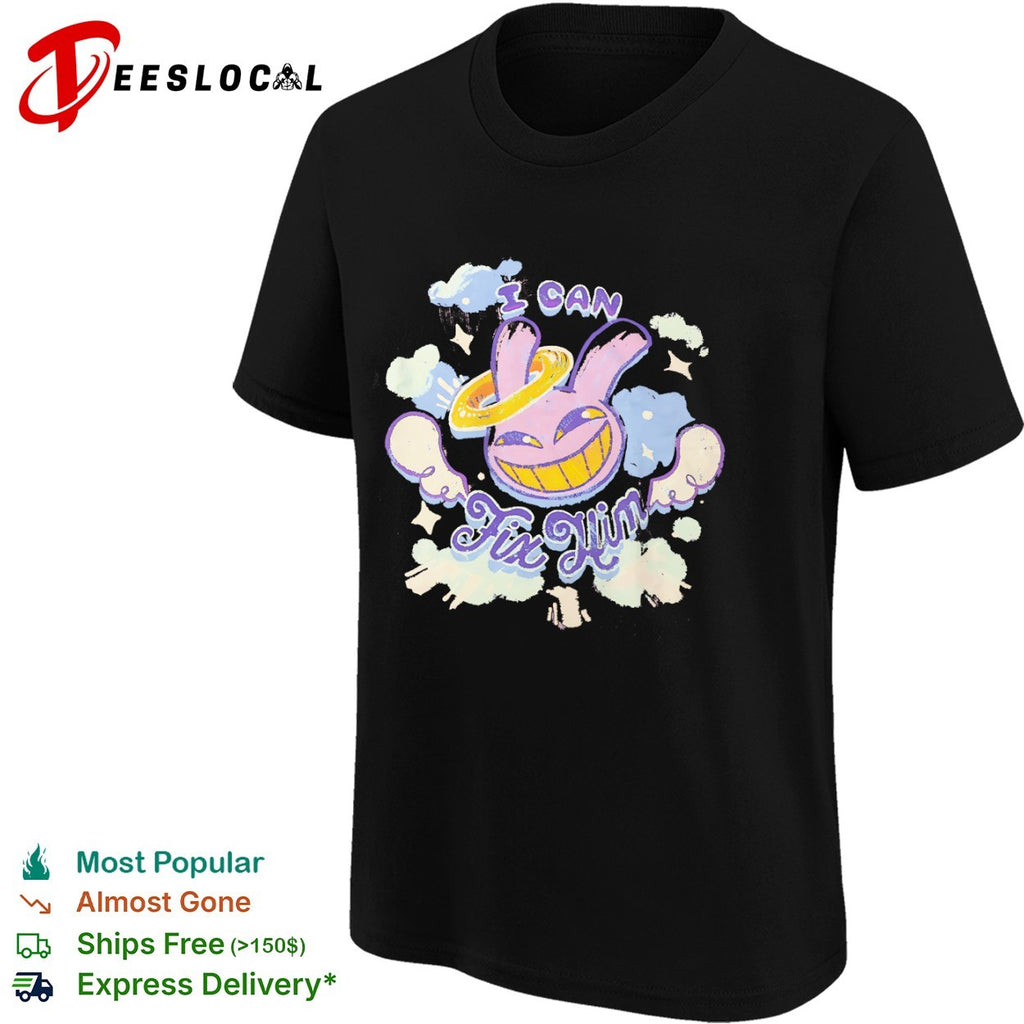 I can fix him creepy purple rabbit halo wings shirt
