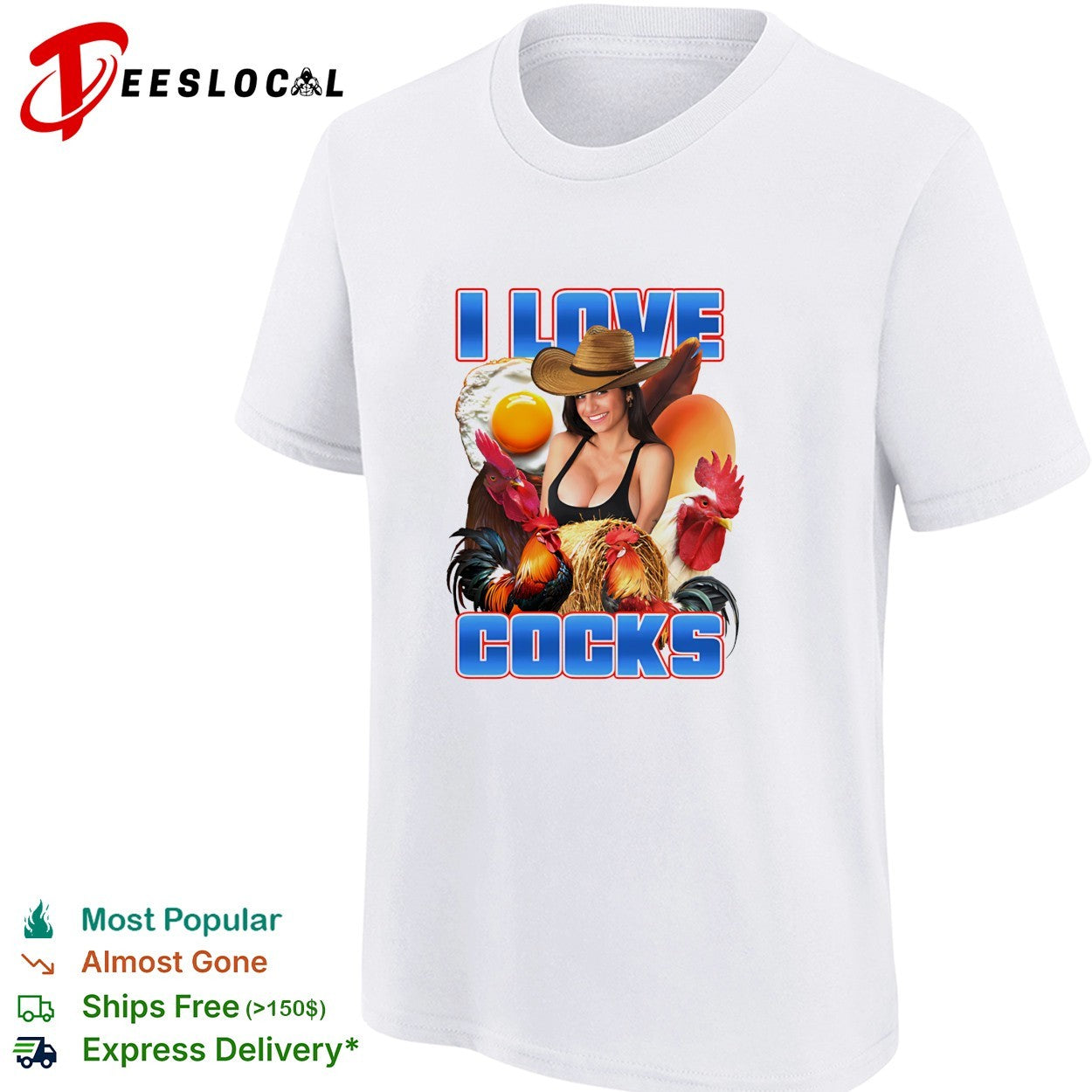 I love cocks rooster pun cowgirl shirt