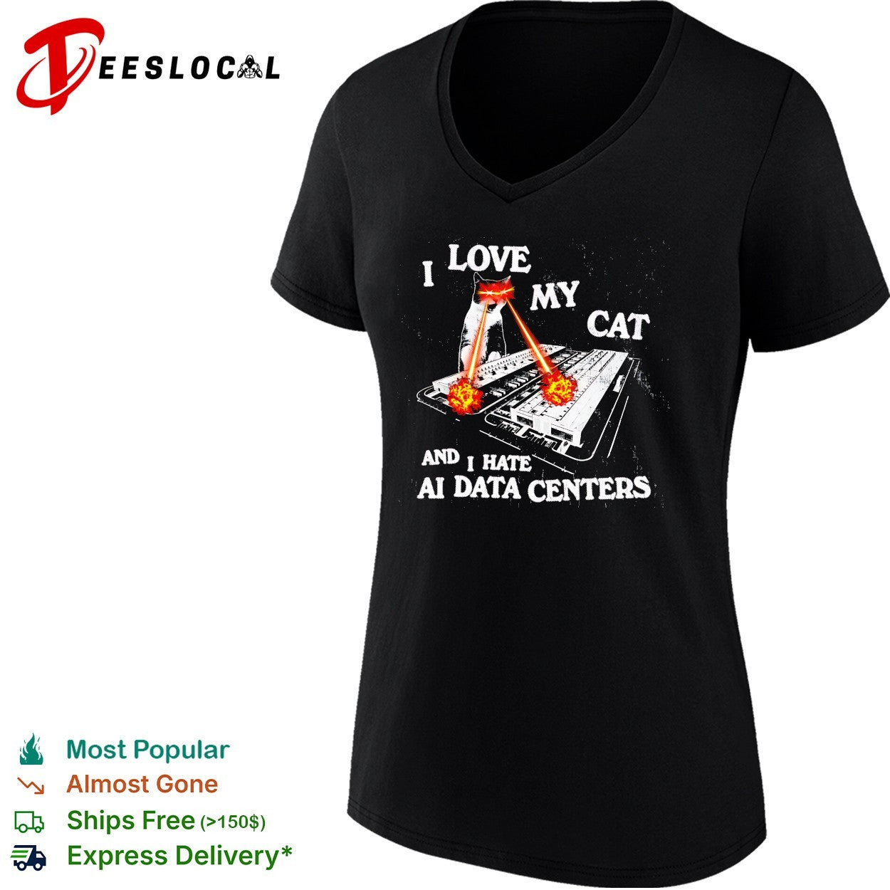 I love my cat and I hate AI data centers shirt