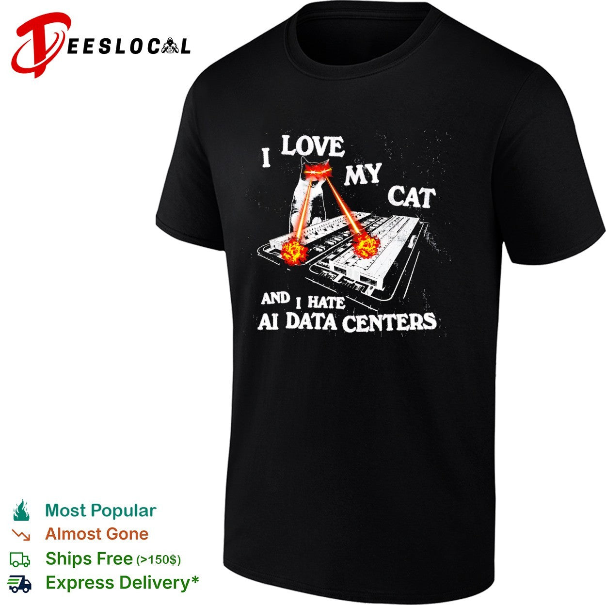 I love my cat and I hate AI data centers shirt