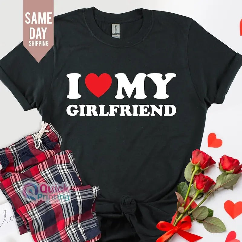 I love my girlfriend shirt, Valentines Day Joke T Shirt Cotton Polyester Top Womenswear Grey Light Hoodie Sweatshirt