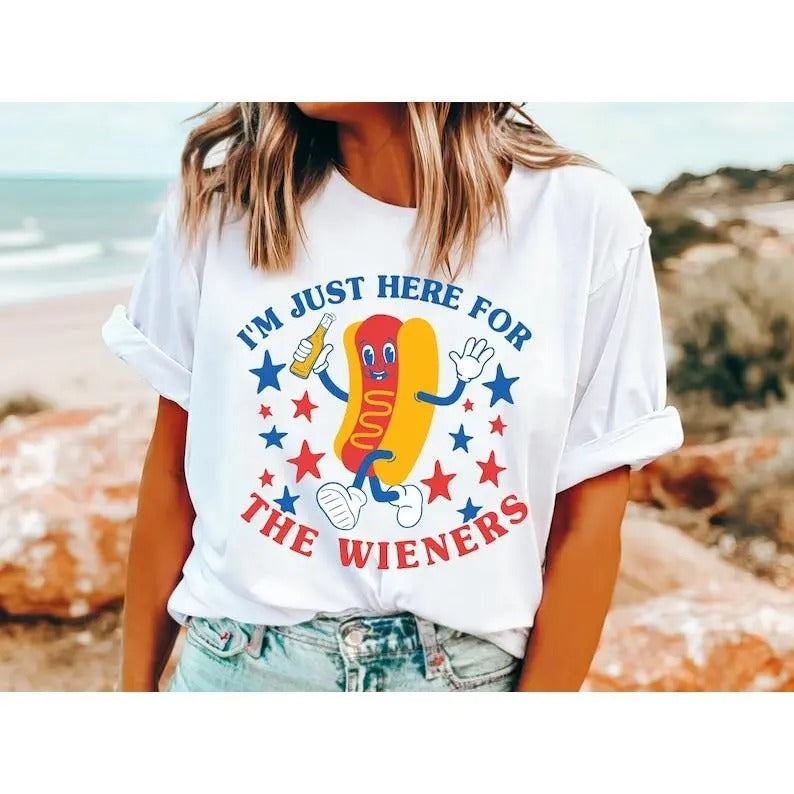 I'm Just Here for the Wieners Shirt 4th of July - Patriotic BBQ Hoodie, T-shirt and sweater Sweatshirt | PrintMintTees.com