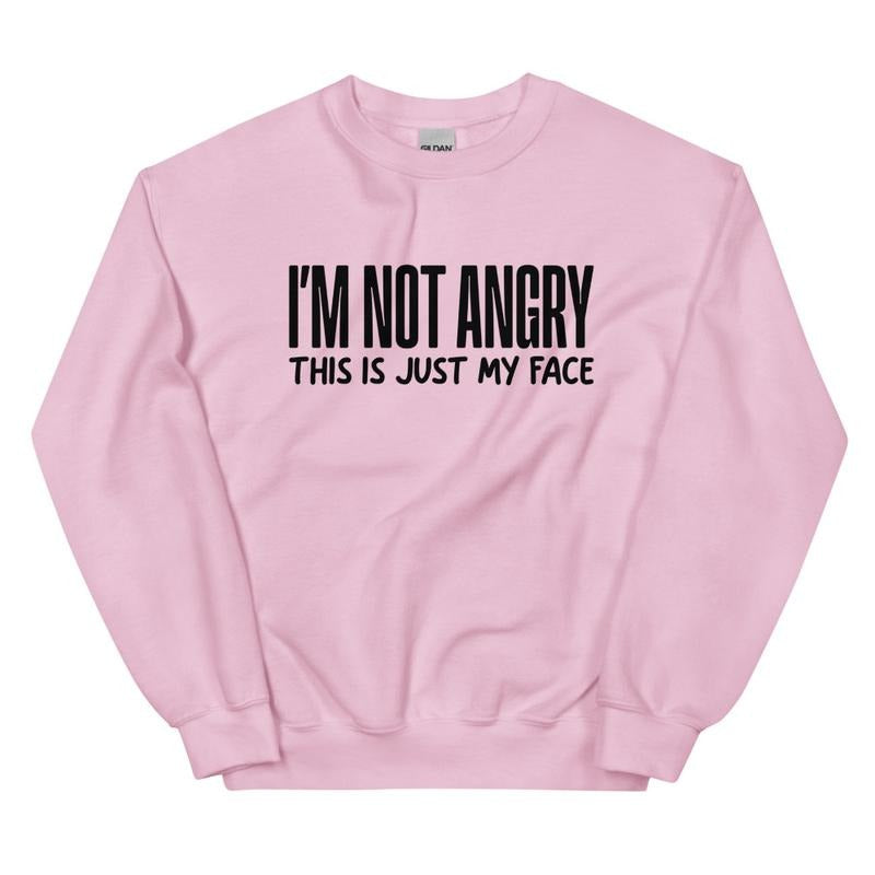 I'm Not Angry Graphic Crewneck Sweatshirt Shirt Hoodie | PrintMintTees.com