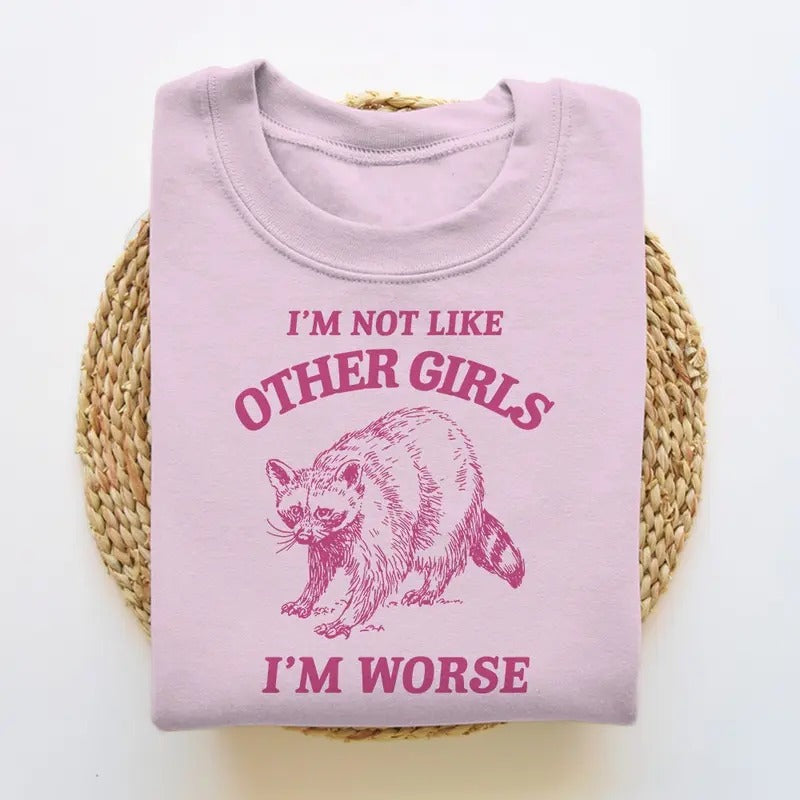 I'm Not Like Other Girls Funny Sweatshirt Raccoon Crewneck Trash Panda Sweater Vintage Cartoon Sweater Unisex Shirt Hoodie