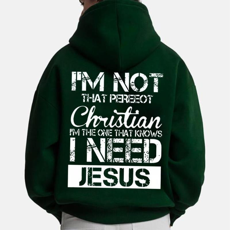 I'm Not That Perfect Christian I Know I Need Jesus Graphic Hoodie Fleece Fabric Casual Hooded Sweatshirt Trendy Tops...
