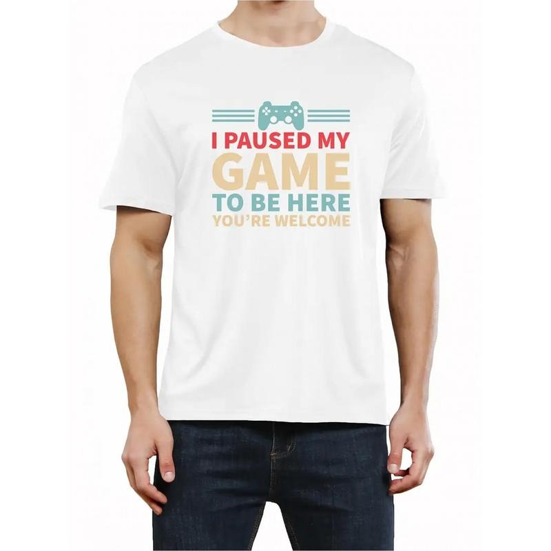 I paused my game and came here Printed T-shirt, men's T-shirt, summer casual short sleeved T-shirt made in usa Hoodie...