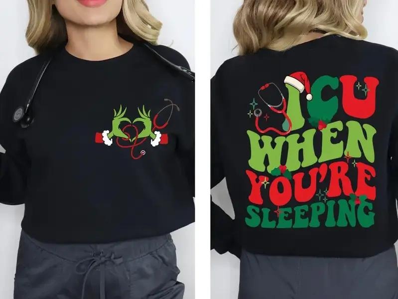 ICU Christmas Nurse Shirt, XMAS Nurse Sweatshirt, Nurse Holiday Christmas Tee, Merry Nurse T-Shirt, Nurse Gift For...