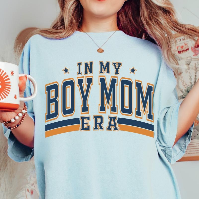 IN MY BOY MOM ERA SHIRT, COMFORT COLORS CASUAL COTTON T-SHIRT FOR MOMS Fabric Top Womenswear Garment Hoodie Sweatshirt