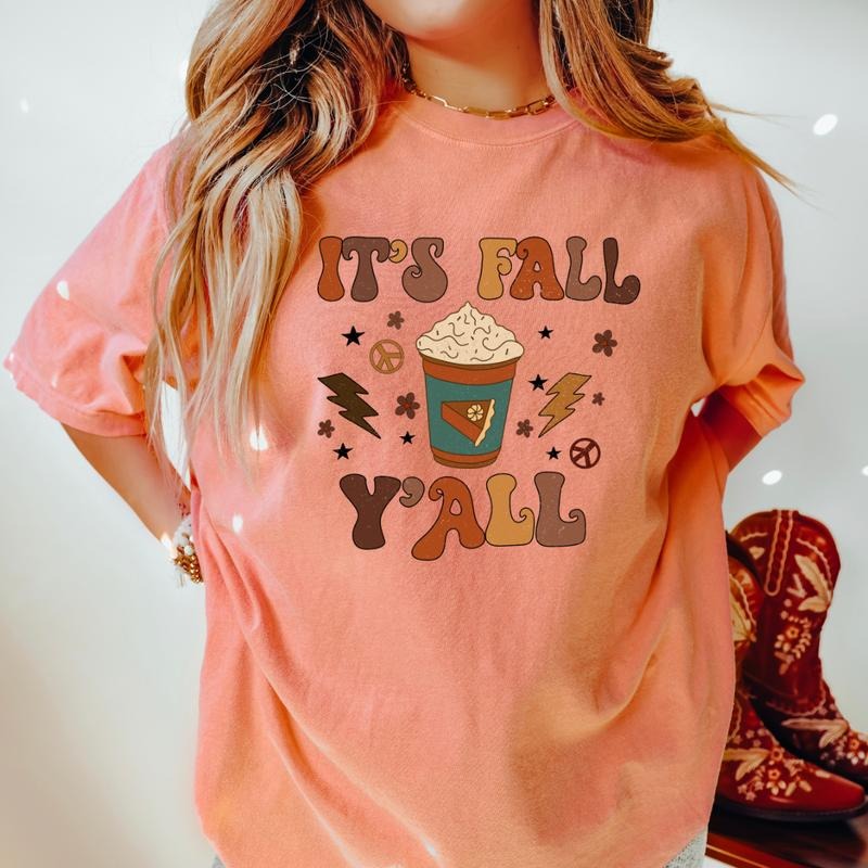 IT'S FALL YALL BOLT SHIRT (COMFORT COLORS T-SHIRT, CAUSAL SHIRT UNISEX, FALL CLOTHING, GRAPHIC APPAREL) Cotton Fabric...