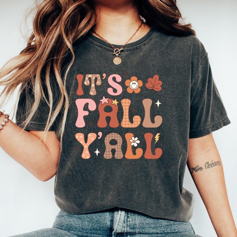 IT'S FALL YALL SHIRT (COMFORT COLORS T-SHIRT, CAUSAL SHIRT UNISEX, FALL CLOTHING, GRAPHIC APPAREL) Cotton Fabric Hoodie...