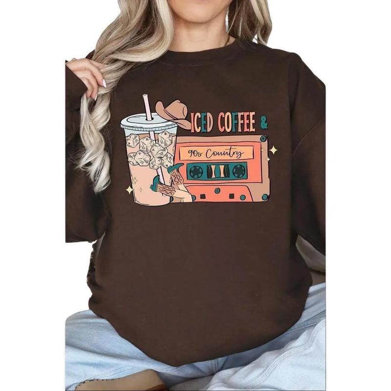 Iced Coffee And 90's Country Heavy-weight Crew Sweatshirt Shirt Hoodie | PrintMintTees.com