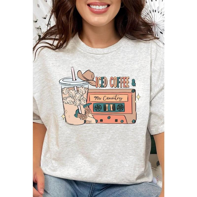 Iced Coffee And 90's Country Short Sleeve Relaxed Fit T-Shirt Hoodie Sweatshirt | PrintMintTees.com