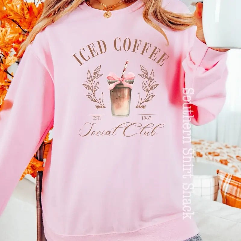Iced Coffee Bow Sweatshirt Shirt Hoodie | PrintMintTees.com
