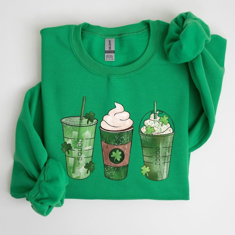 Iced Coffees, Shamrocks, St Patrick's Day Sweatshirt Shirt Hoodie | PrintMintTees.com