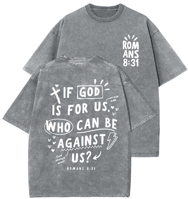 If God Is For Us Unisex Washed T-Shirt, Christian Tshirts, Vintage 90s Graphic Tee, Gift Top Womenswear Cotton Mineral...