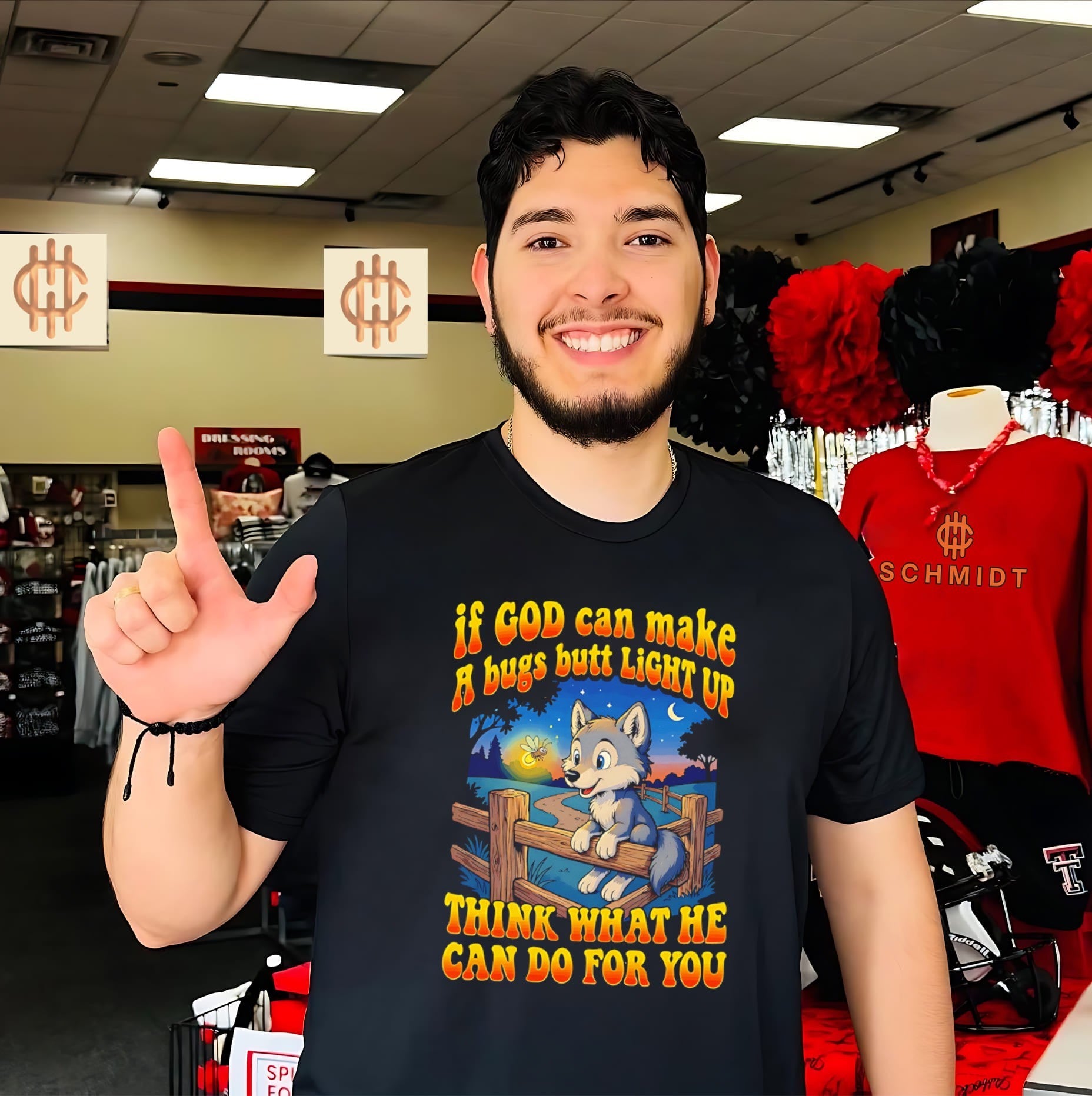 If God can make a bugs butt light up think what he can do for you cartoon wolf shirt