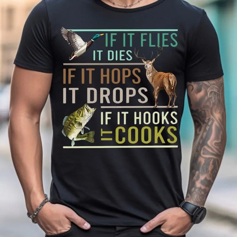 If It Flies It Dies Hunting and Fishing Unisex Shirt, Outdoorsman Outfits, Hunting Graphic Tee Outdoors Wear Tops Hoodie...