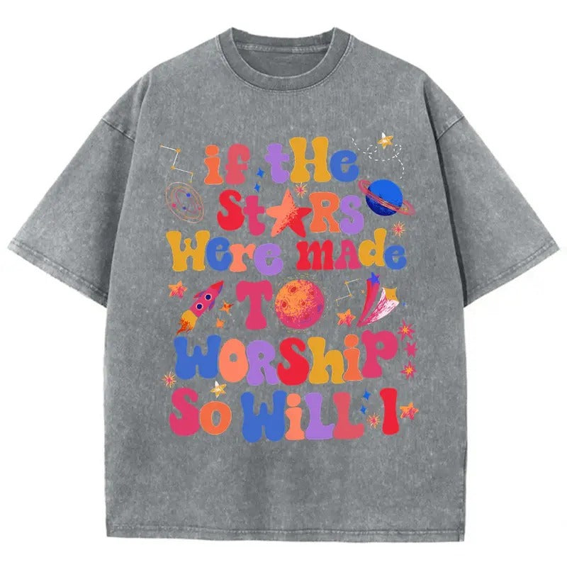 If The Stars Were Made To Worship Unisex Washed T-Shirt, Christian Jesus  t shirts, Vintage 90s Graphic Tee Gift Cotton...