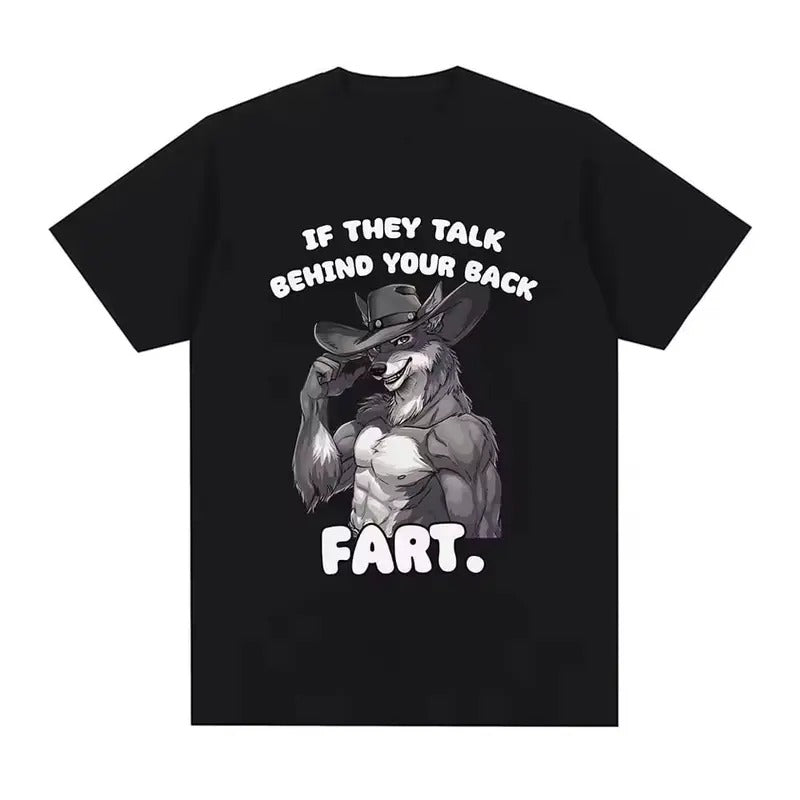 If They Talk Behind Yo Back Fart Vintage Graphic Tee, Sitting Wolf Literally Me Emo Funny Meme T-shirt Mens Clothing...