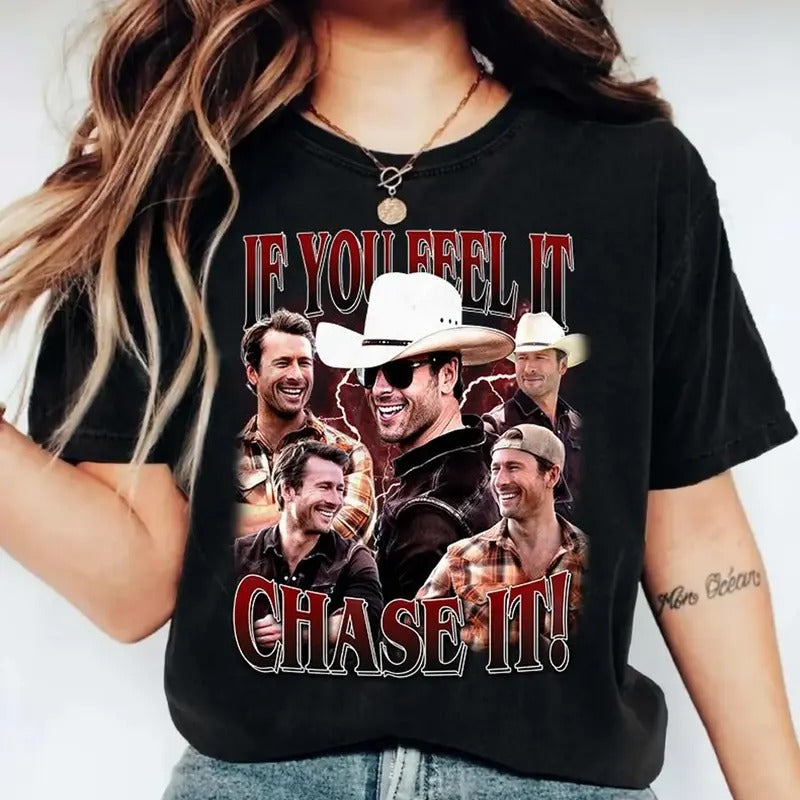 If You Feel It Chase It Glen Powell Shirt Tyler Owens Twisters Shirt Vintage 2024 Movie T-shirt Merch Men Women y2k...
