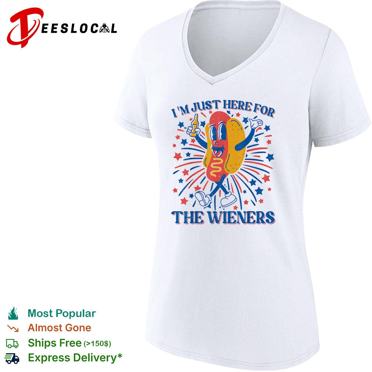 I’m Just Here for the Wieners Hot Dog Fourth of July Patriotic Party Casual shirt