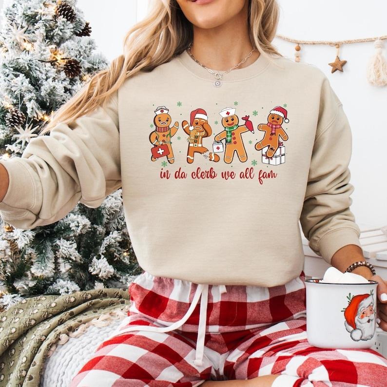 In Da Clerb We All Fam Shirt, Nurse Christmas Sweatshirt, Funny Gingerbread Nurse T-shirt, ICU ER Rn Nurse Xmas Tee,...