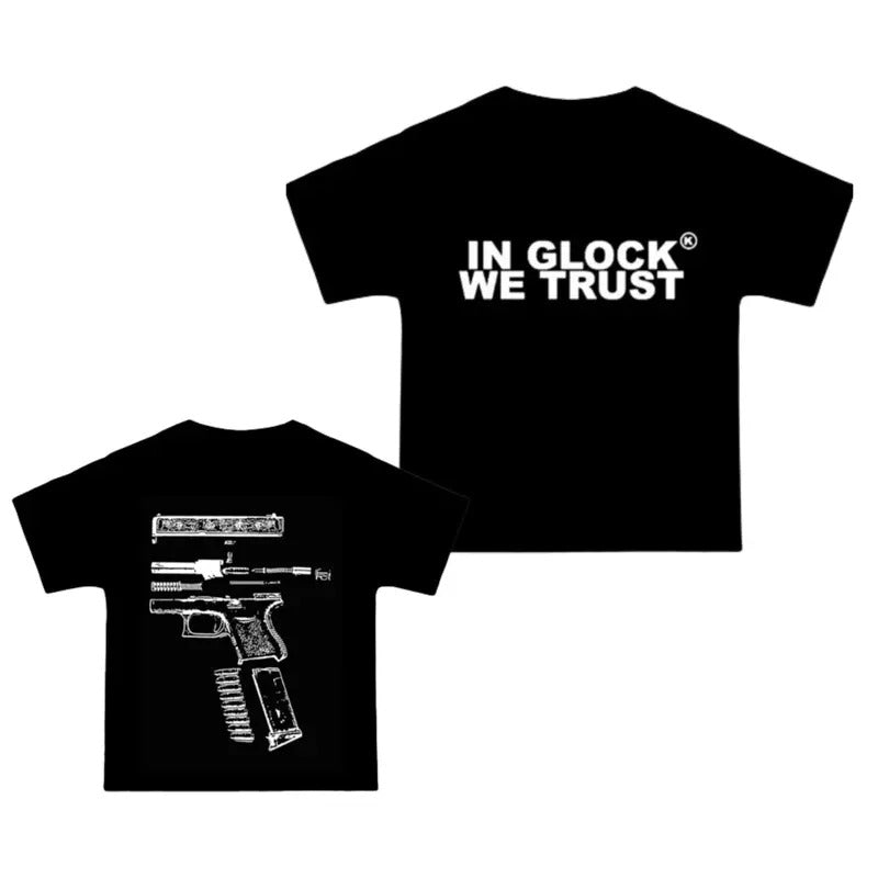 Glock We Trust Streetwear Heavyweight Black Shirt Double Sided Shirt Full Colors Full Sizes Cotton Menswear Top Underwear T-Shirts, Hoodie, Sweatshirt