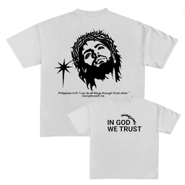 In God We Trust Jesus Print Short Sleeve T-Shirt, God Jesus Y2k Graphic Tee, Gothic Aesthetic Tee, Unisex T-Shirt, Gift...