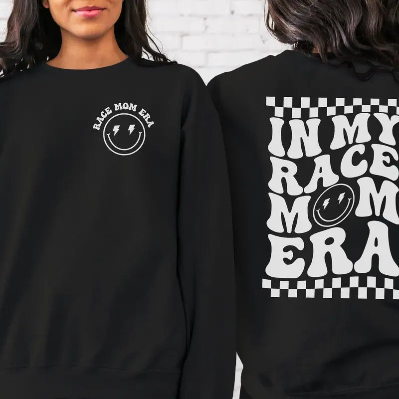 In My Race Mom Era Sweatshirt Race Mom Sweater Mama Racing Crewneck Retro Bmx Mom Checkered Raceday Shirt Moto Mom Hoodie...