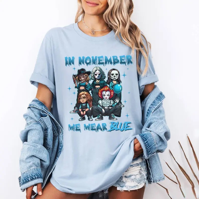 In November We Wear Blue Shirt Halloween Character Diabetes Awareness Tshirt Diabetes Awareness Month Shirt Hoodie Sweatshirt