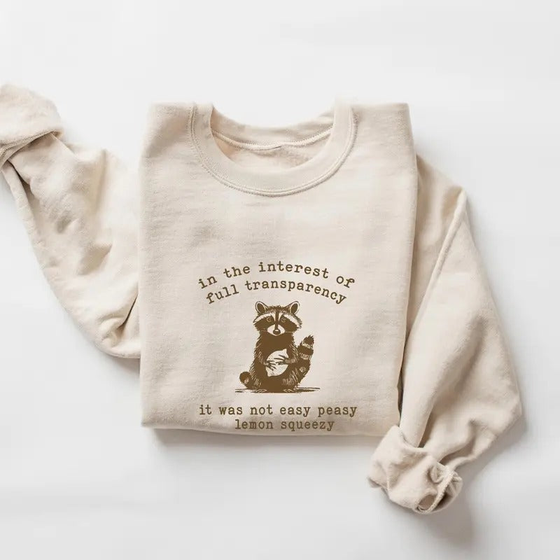 In The Interest Of Full Transparency Sweatshirt, Funny Raccoon Sweater, Retro 90s Raccoon Shirt, Sarcastic Sweatshirt,...