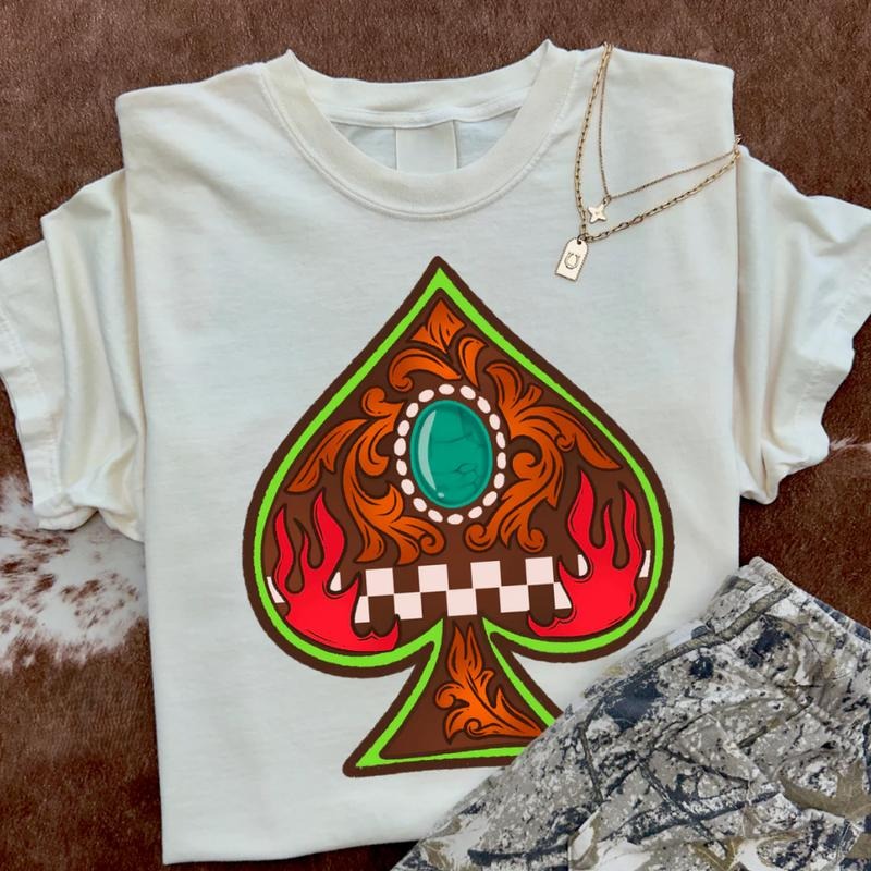 In The Neon Tooled Spade shirt, vintage crewneck sweatshirts, western outfit women, cowgirl outfits, western clothing...