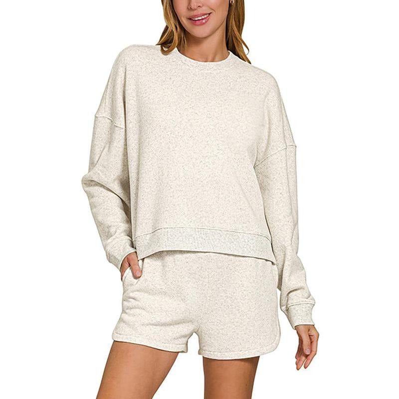 In Your Stride Heather Vanilla Fleece Sweathshirt & Shorts Set Shirt Hoodie Sweatshirt | PrintMintTees.com